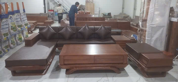 Bộ Sofa Gỗ Phòng Khách Góc L Hàng Dày Đẹp